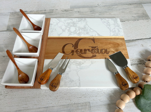 Personalized Wood and Marble Charcuterie Set