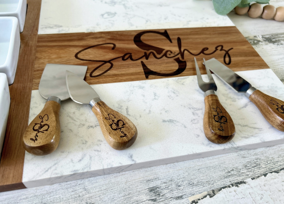 Personalized Wood and Marble Charcuterie Set