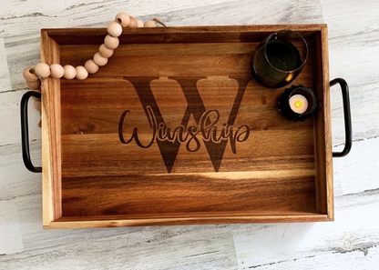 Custom Engraved Large Wooden Serving Tray