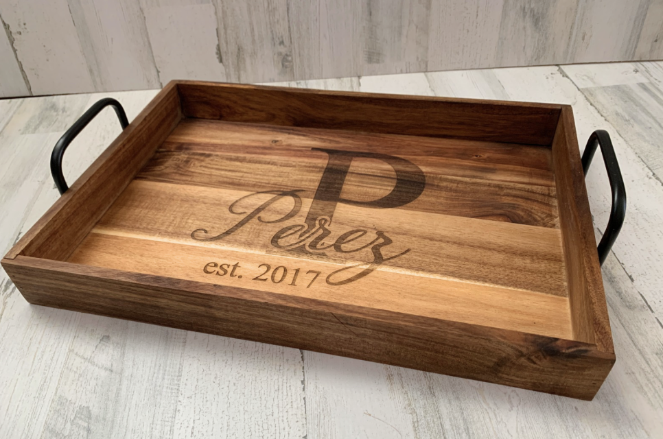 Custom Engraved Large Wooden Serving Tray
