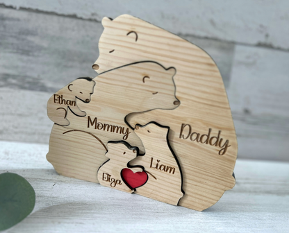 Personalized Wooden Bear Family Puzzle