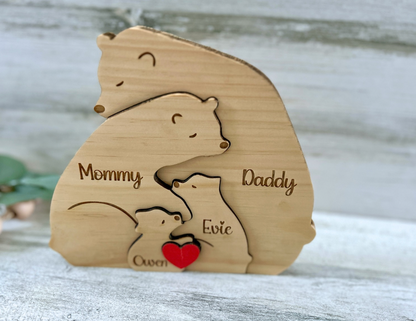 Personalized Wooden Bear Family Puzzle