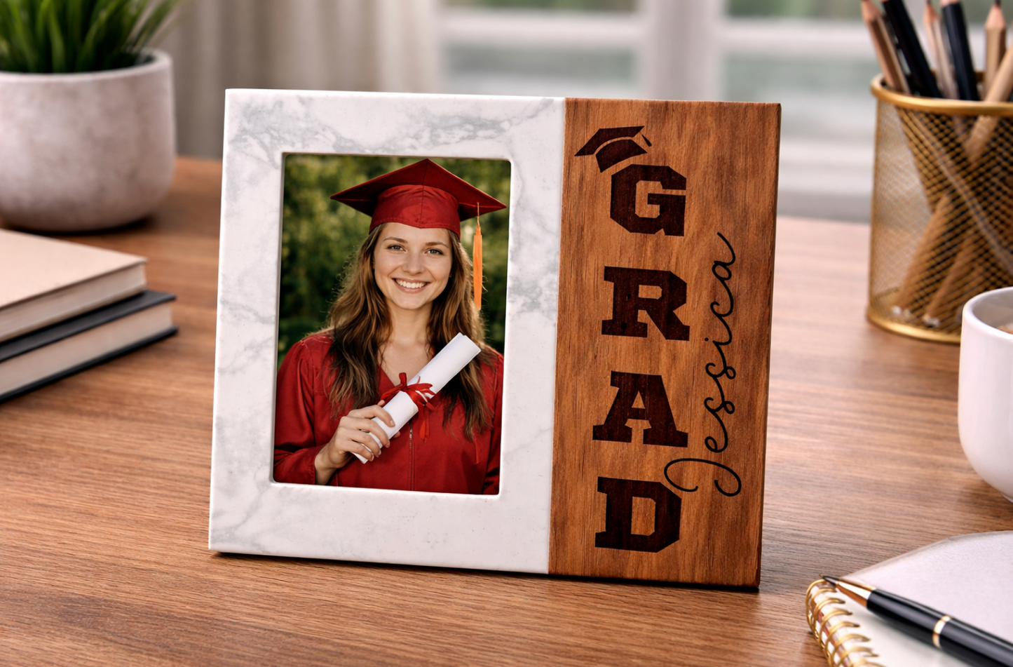 Personalized Wood and Marble Frame
