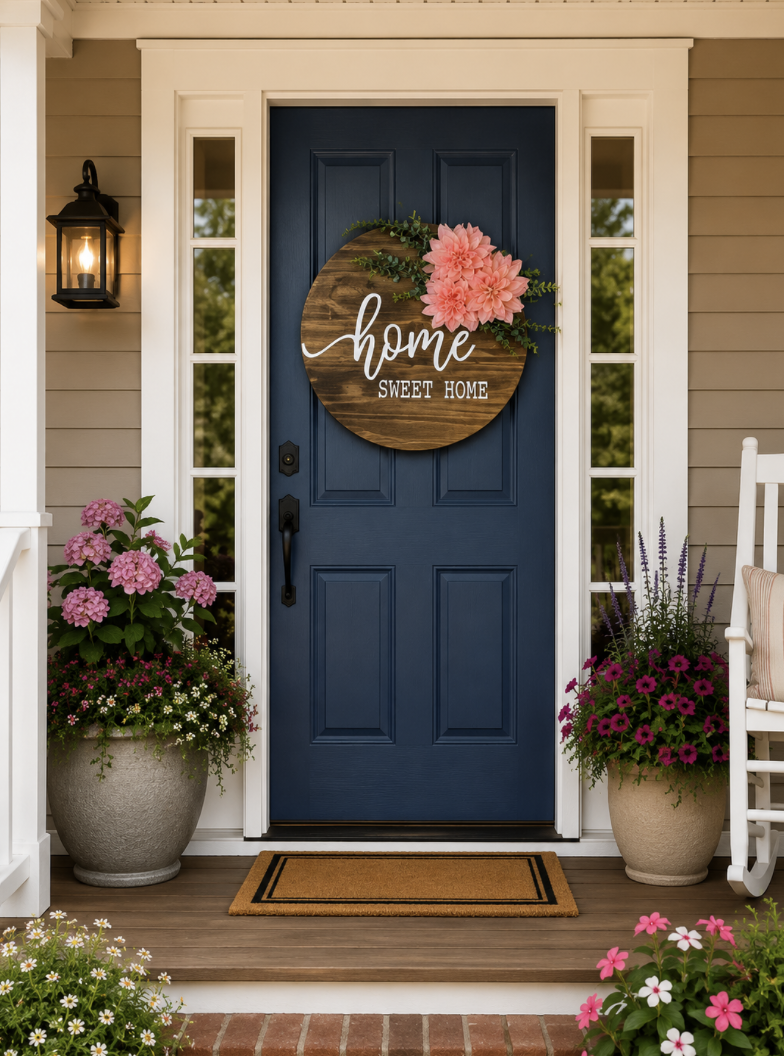 Home Sweet Home Door Hanger Sign | Rustic Wood Welcome Sign