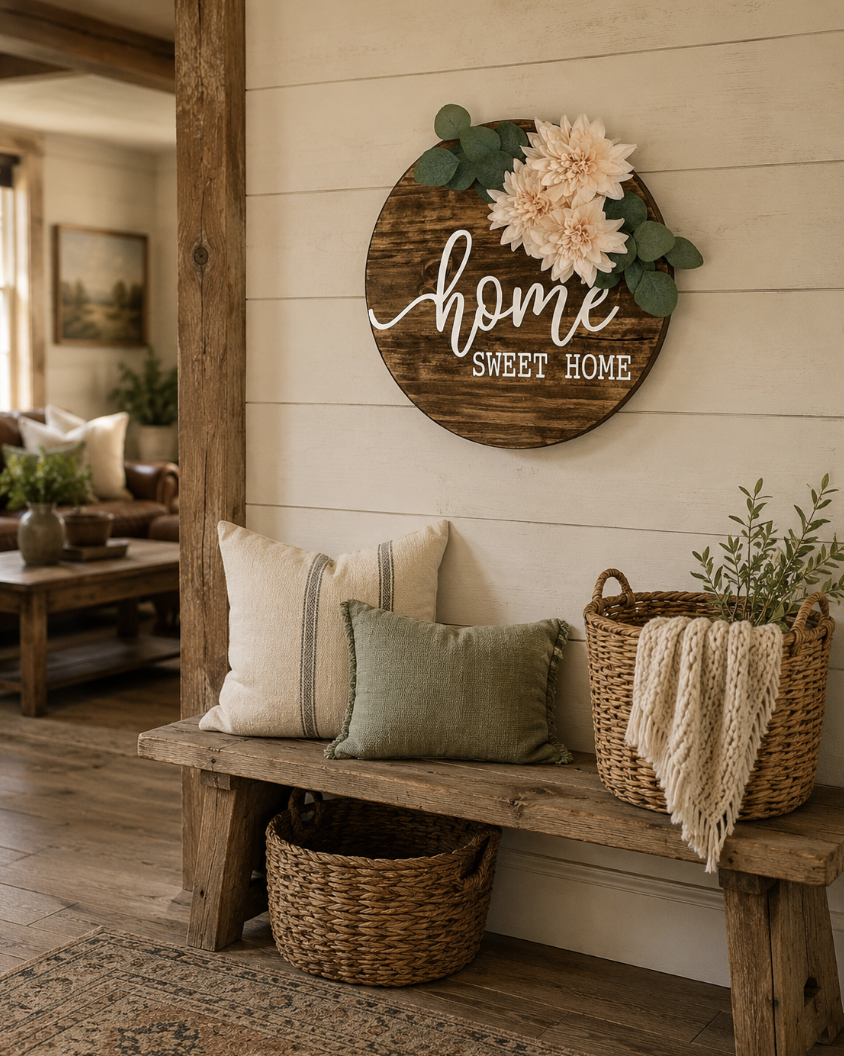 Home Sweet Home Door Hanger Sign | Rustic Wood Welcome Sign
