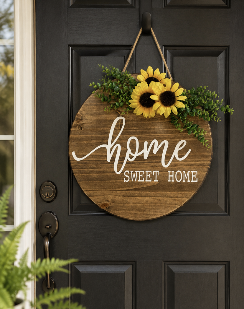 Home Sweet Home Door Hanger Sign | Rustic Wood Welcome Sign