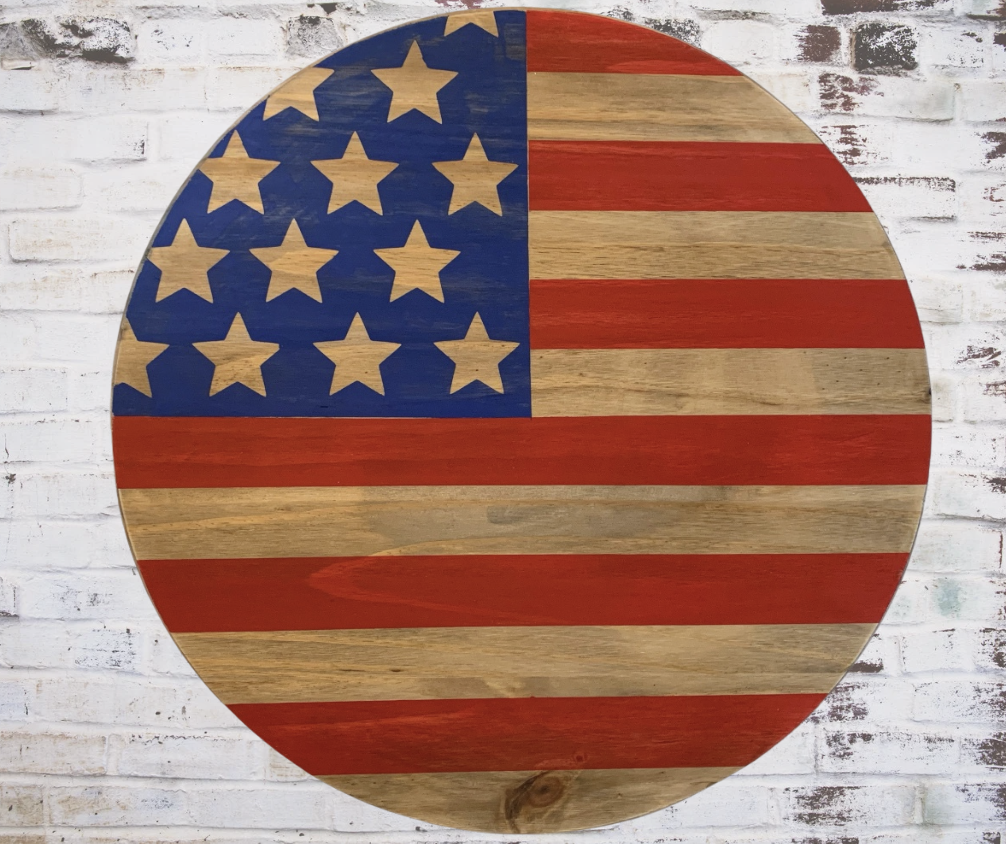 American Flag Wooden Round Door Hanger | Rustic Farmhouse Decor