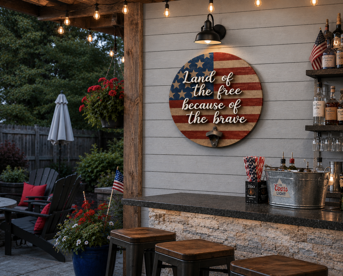 American Flag Wooden Round Door Hanger | Rustic Farmhouse Decor