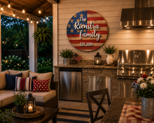 Load image into Gallery viewer, American Flag Wooden Round Door Hanger | Rustic Farmhouse Decor
