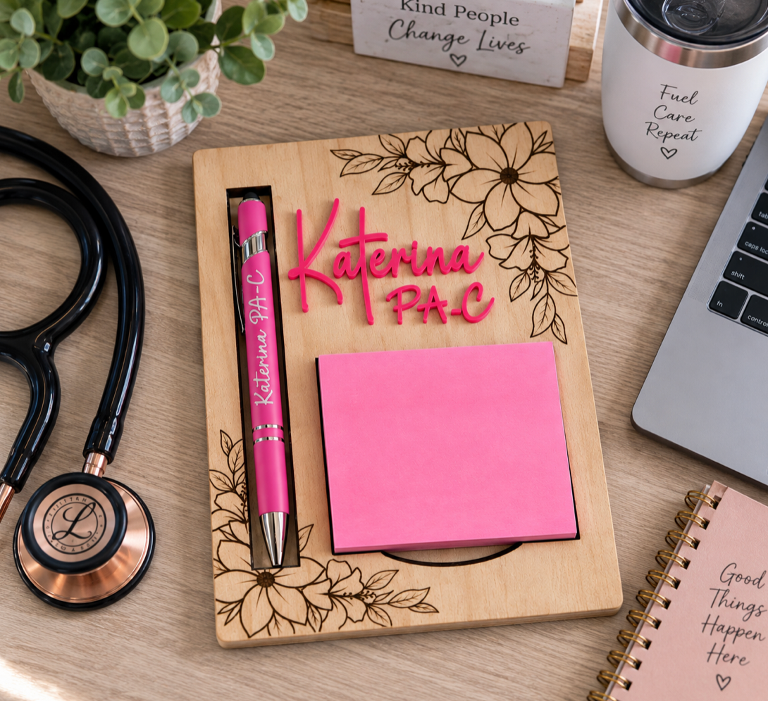 Personalized Flower Post-It Note & Pen Holder
