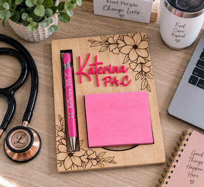 Personalized Flower Post-It Note & Pen Holder