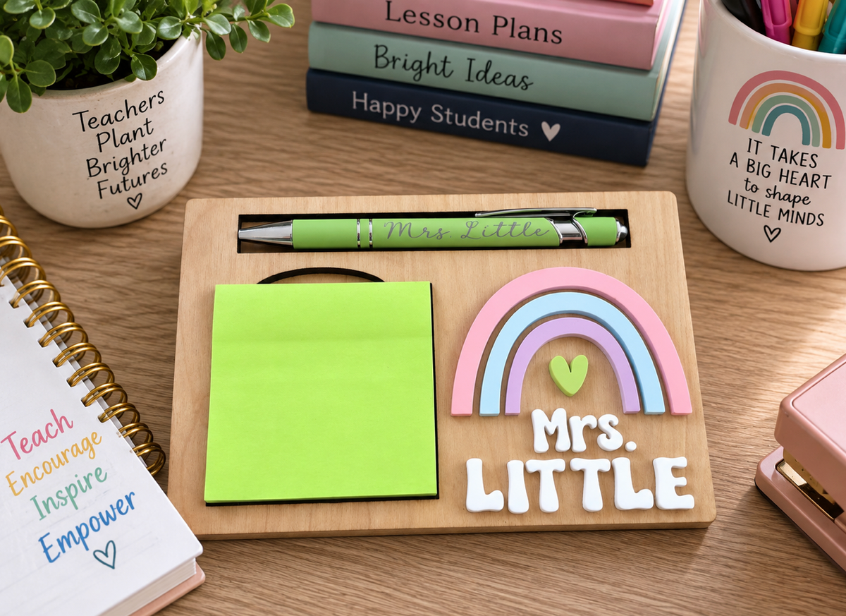 Personalized Rainbow Post-It Note & Pen Holder