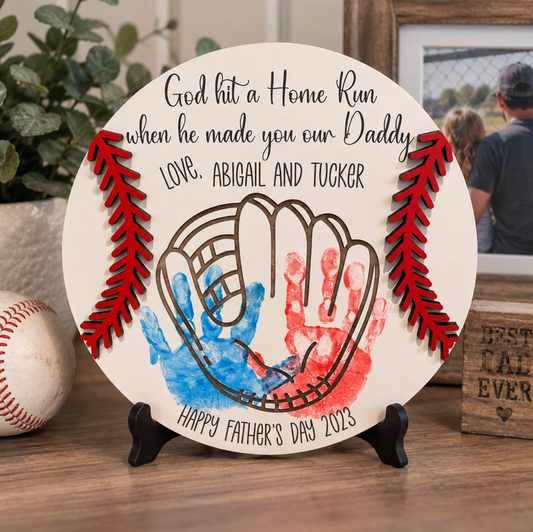 Personalized Baseball Dad Handprint Sign