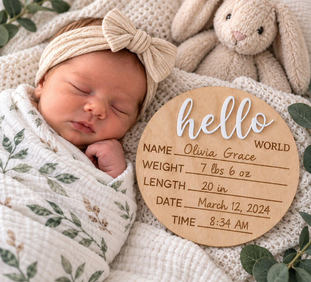 Personalized “Hello World” Baby Birth Announcement Sign