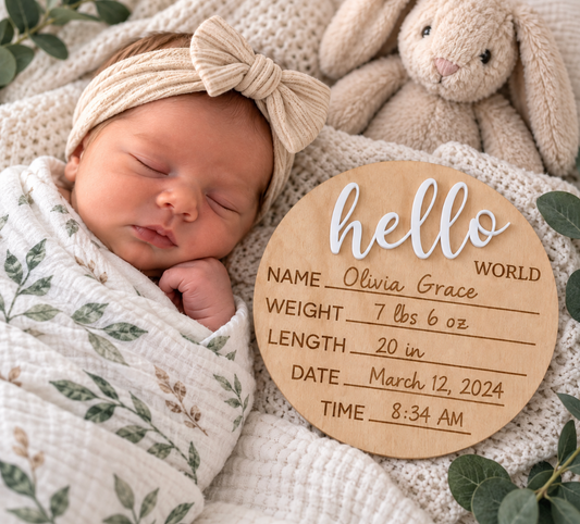 Personalized “Hello World” Baby Birth Announcement Sign