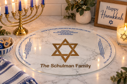 Personalized Hanukkah Menorah Drip Tray | Acrylic Candle Wax Tray | Hanukkah Blessings or Star of David