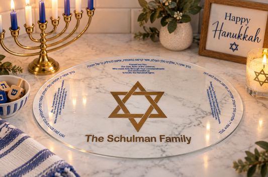 Personalized Hanukkah Menorah Drip Tray | Acrylic Candle Wax Tray | Hanukkah Blessings or Star of David