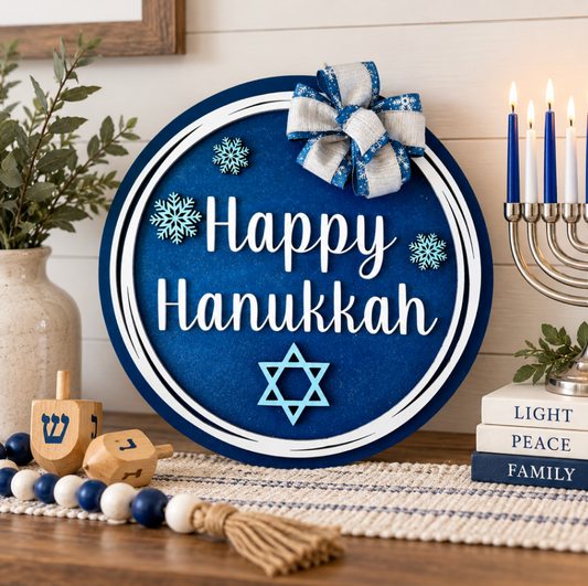Happy Hanukkah Wood Door Hanger