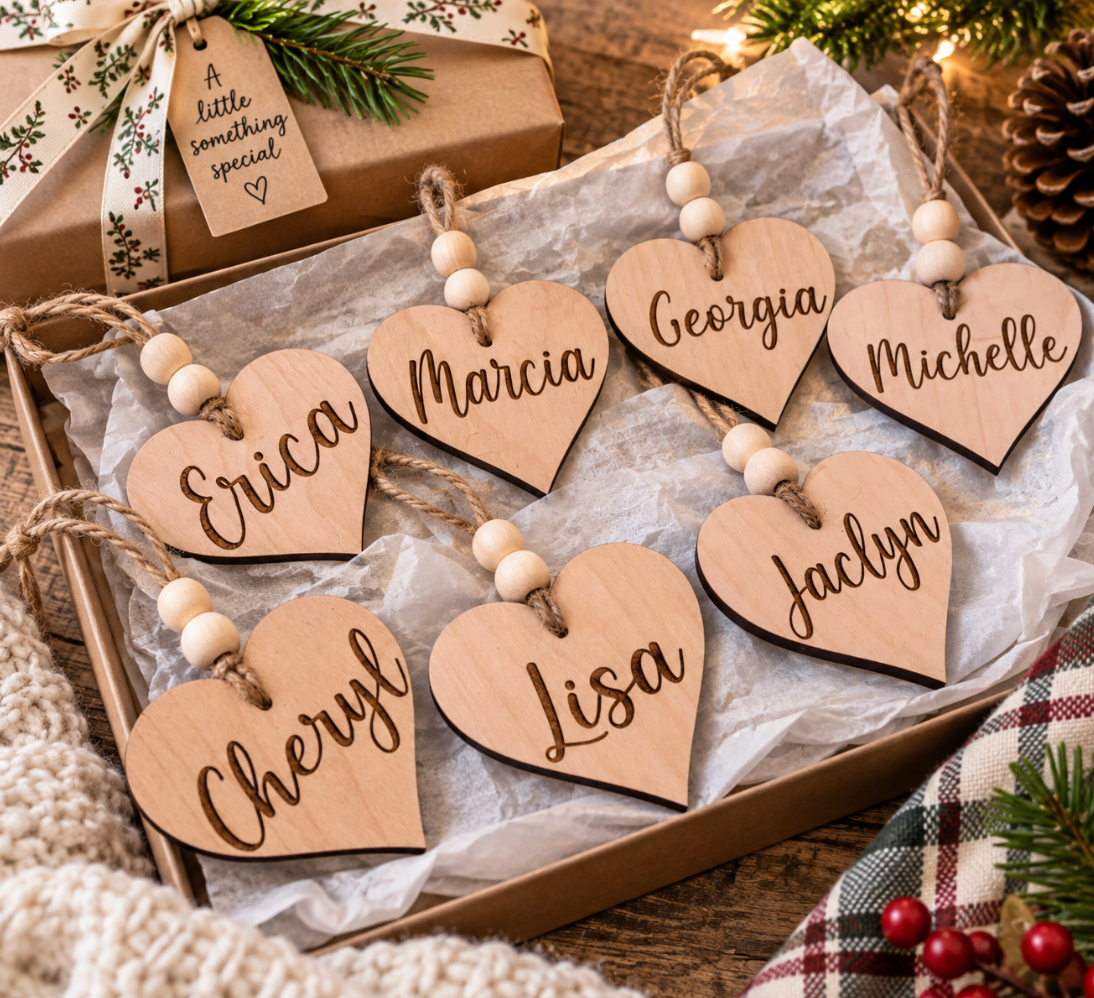 Personalized Wooden Heart Gift Tag & Ornament
