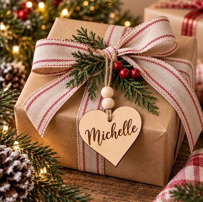 Personalized Wooden Heart Gift Tag & Ornament