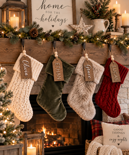 Personalized Wooden Christmas Stocking Name Tag