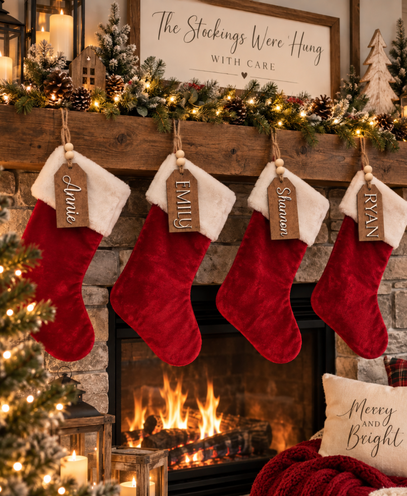 Personalized Wooden Christmas Stocking Name Tag