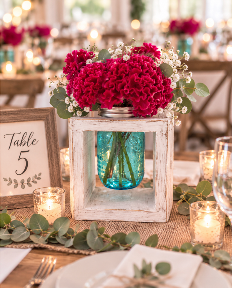 Rustic Mason Jar Vase Centerpiece | Farmhouse Wood Flower Holder