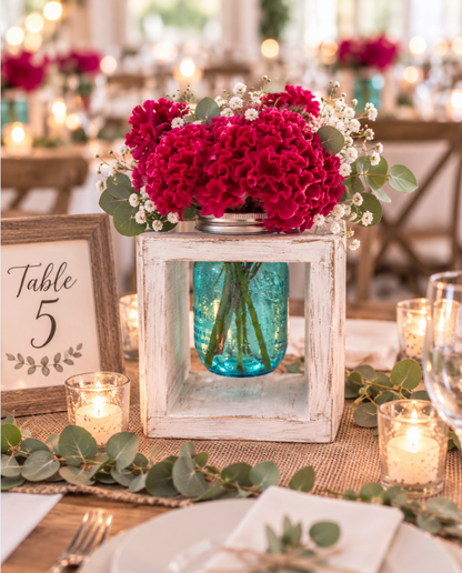 Rustic Mason Jar Vase Centerpiece | Farmhouse Wood Flower Holder
