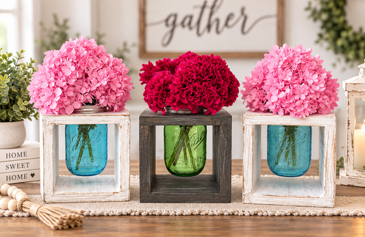 Rustic Mason Jar Vase Centerpiece | Farmhouse Wood Flower Holder