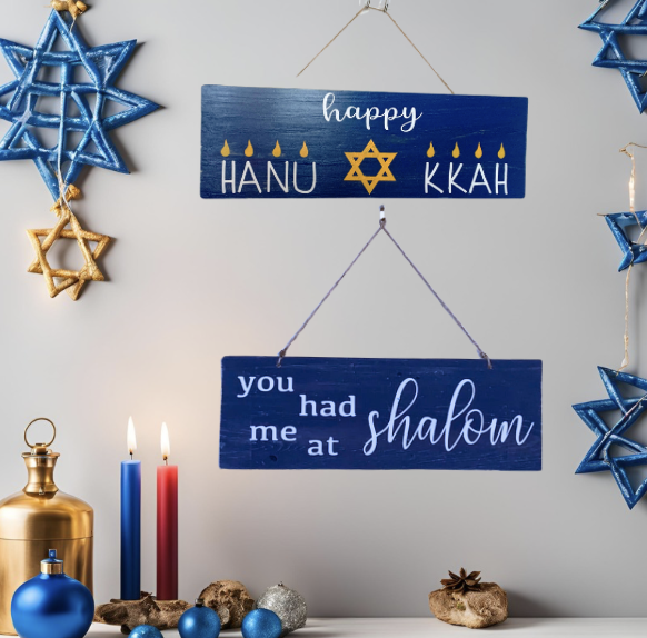 Reversible Rustic Wood Hanukkah Sign