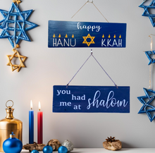 Load image into Gallery viewer, Reversible Rustic Wood Hanukkah Sign
