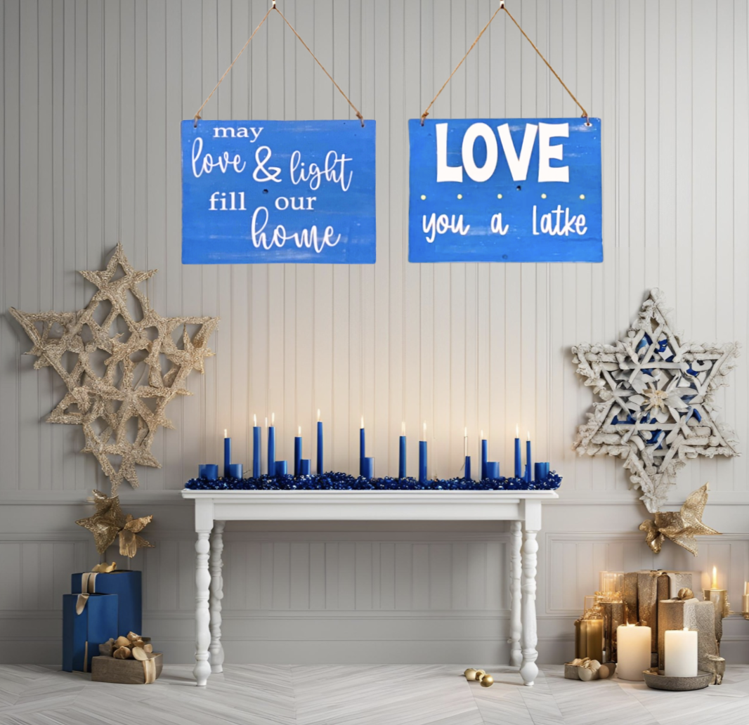 Reversible Rustic Love and Light/Latke Hanukkah Sign