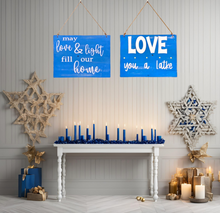 Load image into Gallery viewer, Reversible Rustic Love and Light/Latke Hanukkah Sign
