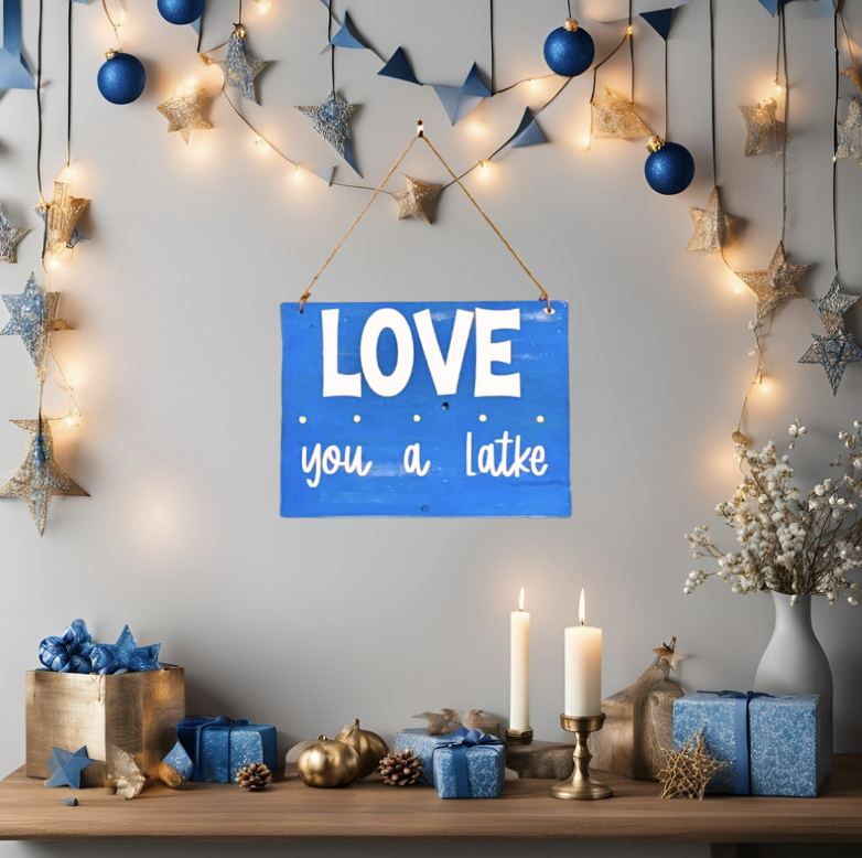 Reversible Rustic Love and Light/Latke Hanukkah Sign