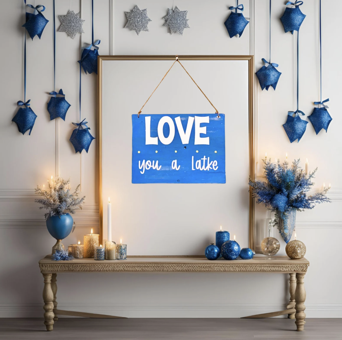 Reversible Rustic Love and Light/Latke Hanukkah Sign