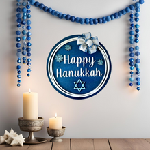 Load image into Gallery viewer, Hanukkah Wood Round Door Hanger with Bow
