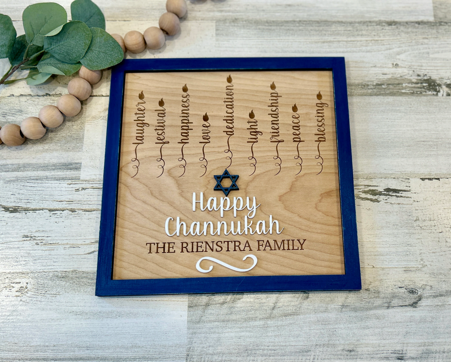 Hanukkah Personalized Menorah Rustic Sign