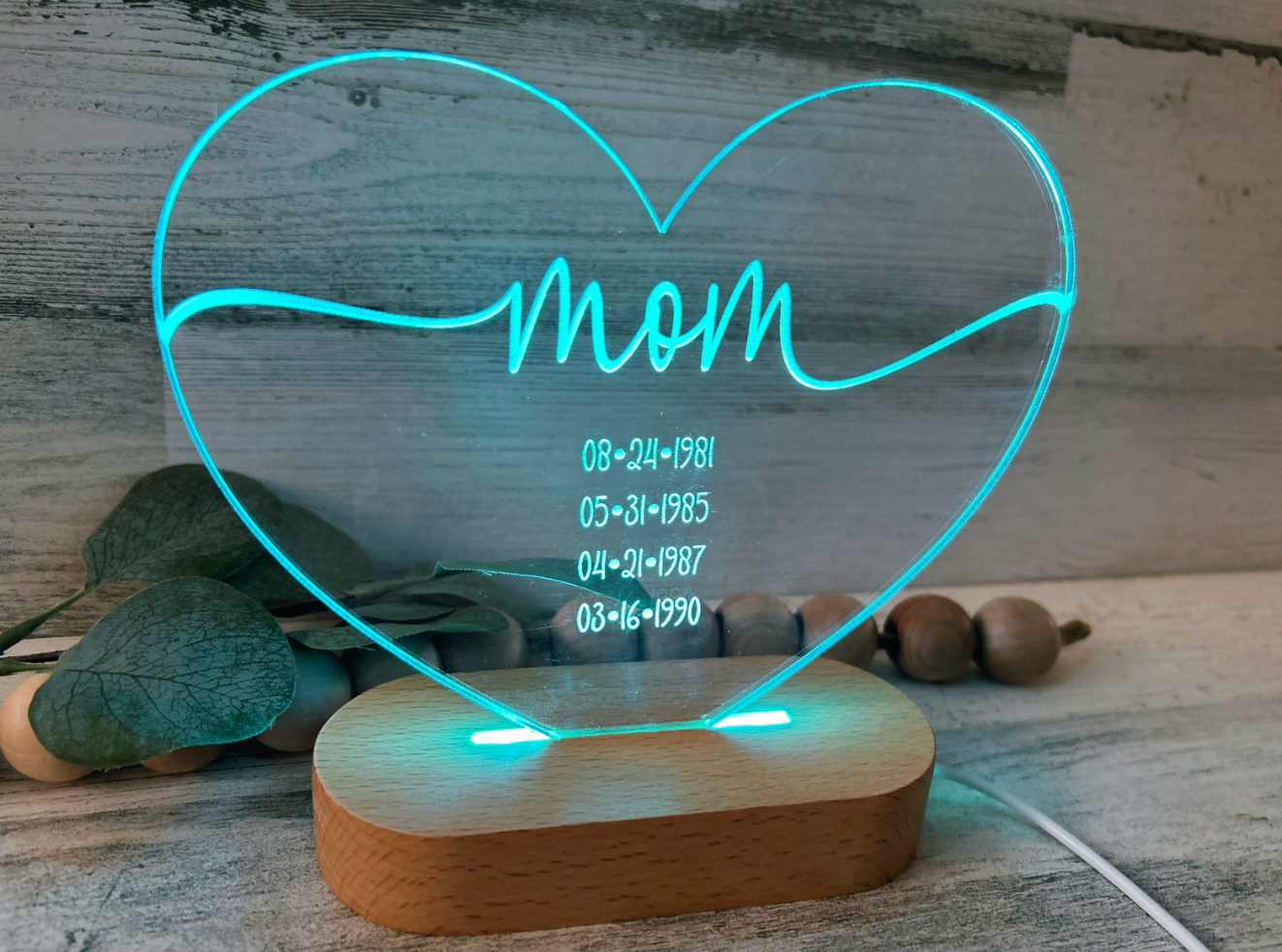 Personalized Heart Night Light for Mom & Grandma