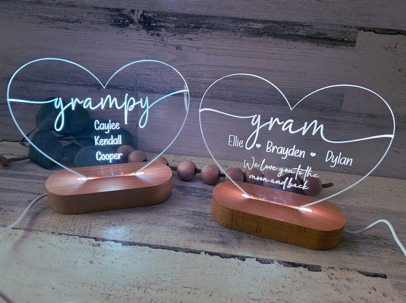 Personalized Heart Night Light for Mom & Grandma