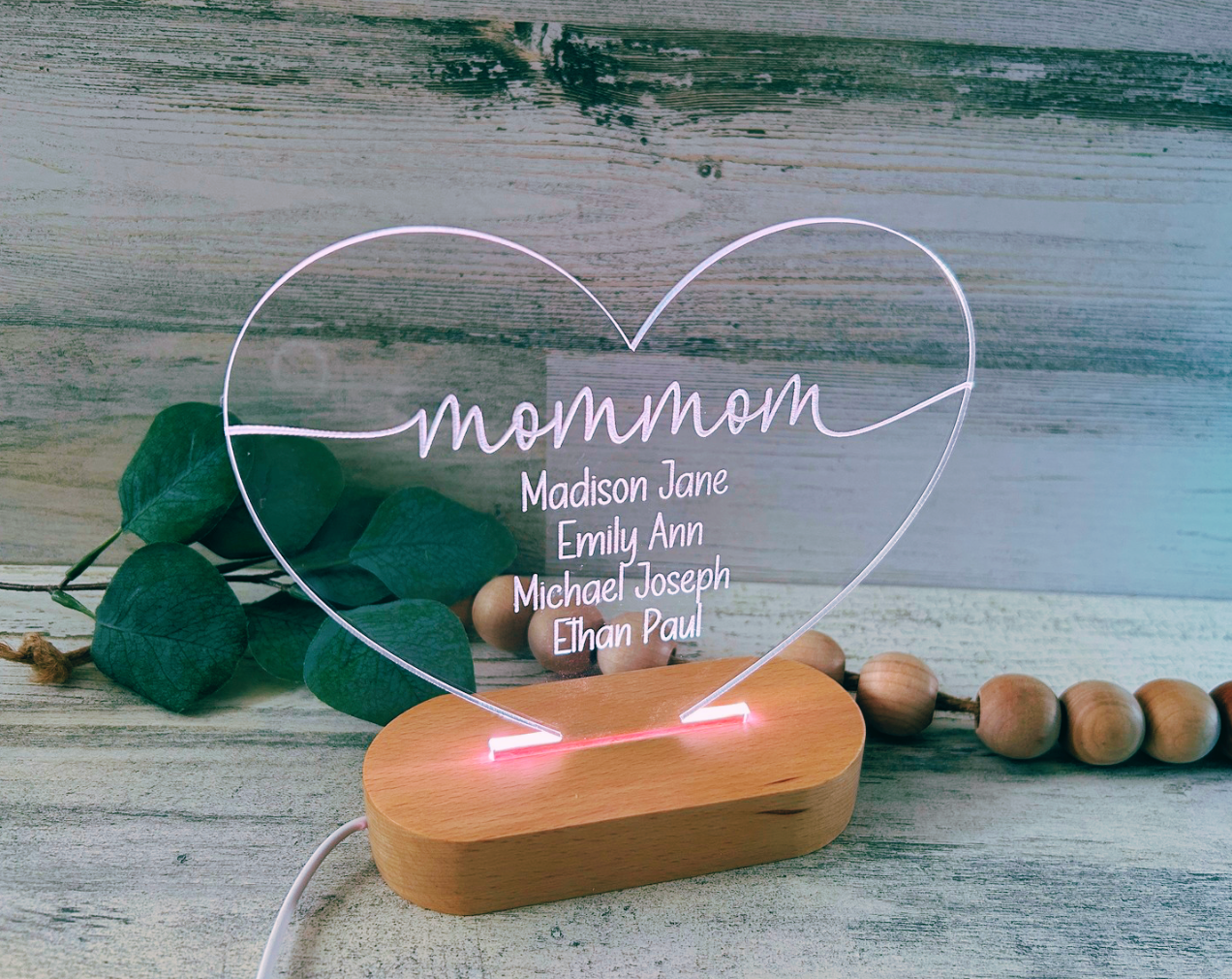 Personalized Heart Night Light for Mom & Grandma