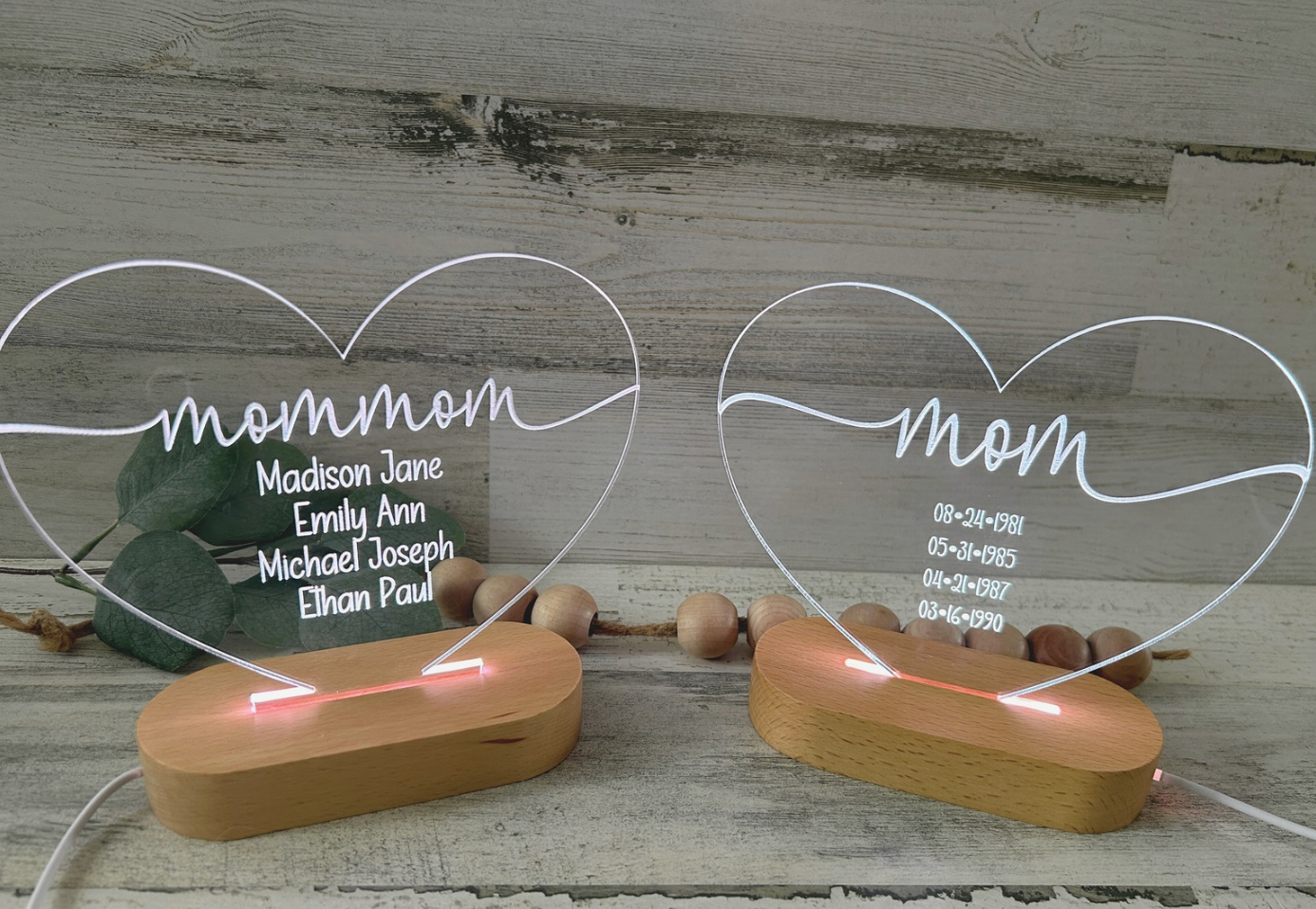 Personalized Heart Night Light for Mom & Grandma