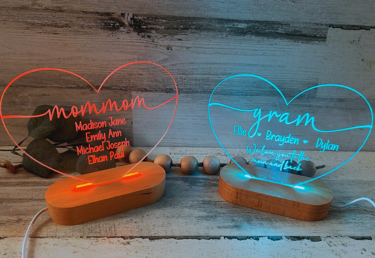 Personalized Heart Night Light for Mom & Grandma