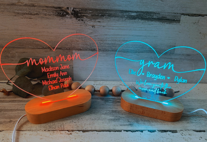 Personalized Heart Night Light for Mom & Grandma