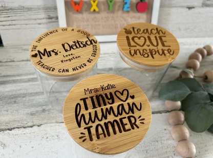 Personalized Glass Jar with Engraved Bamboo Lid