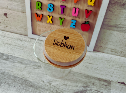 Personalized Glass Jar with Engraved Bamboo Lid
