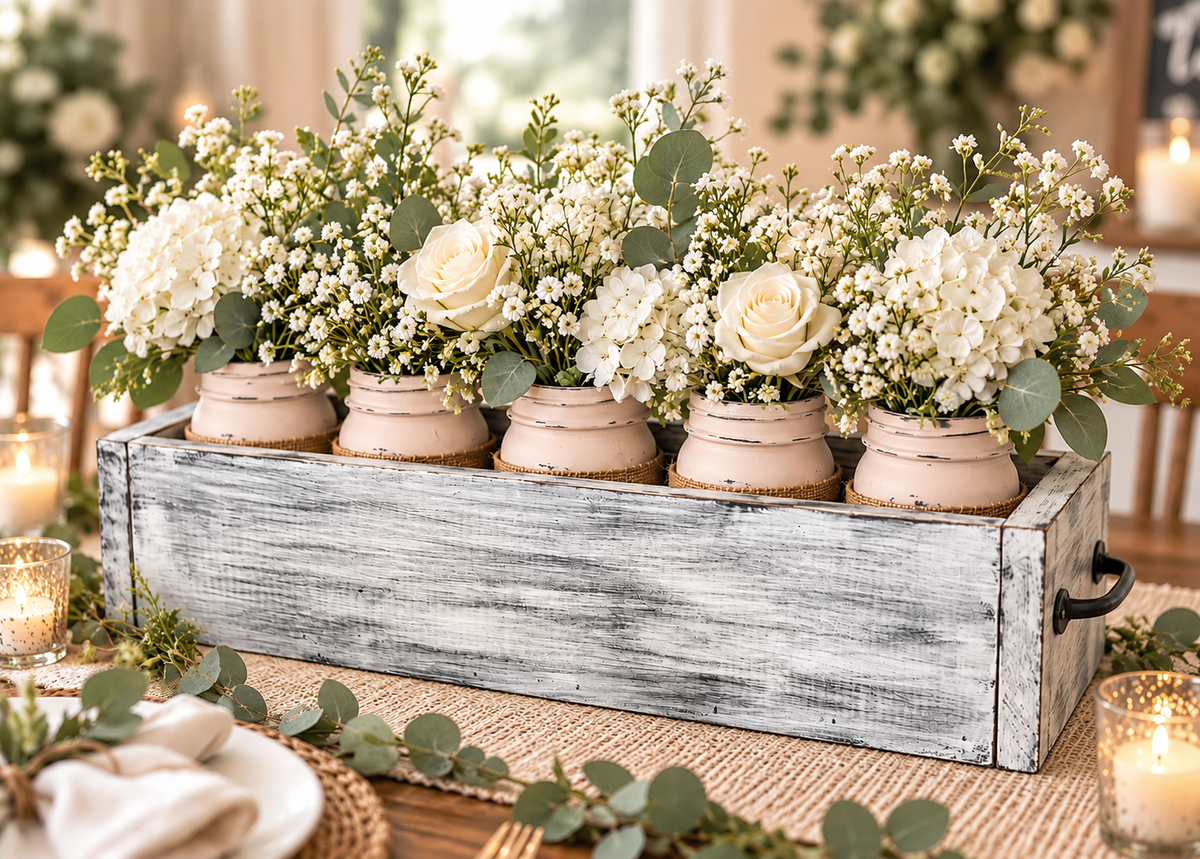 Personalized Rustic Wooden Mason Jar Centerpiece Box