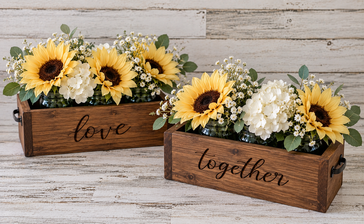 Personalized Rustic Wooden Mason Jar Centerpiece Box