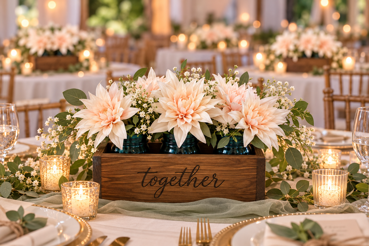 Personalized Rustic Wooden Mason Jar Centerpiece Box