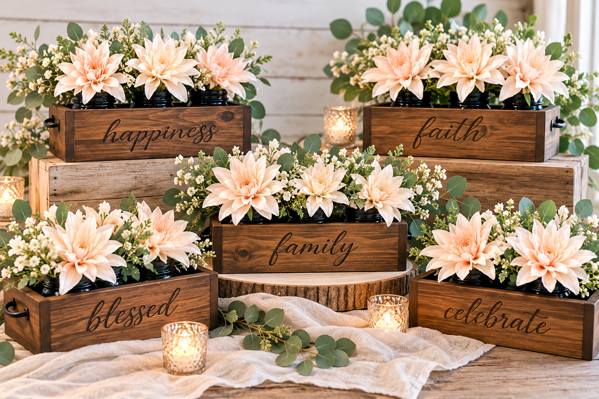 Personalized Rustic Wooden Mason Jar Centerpiece Box
