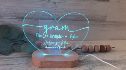 Personalized Heart Night Light for Mom & Grandma